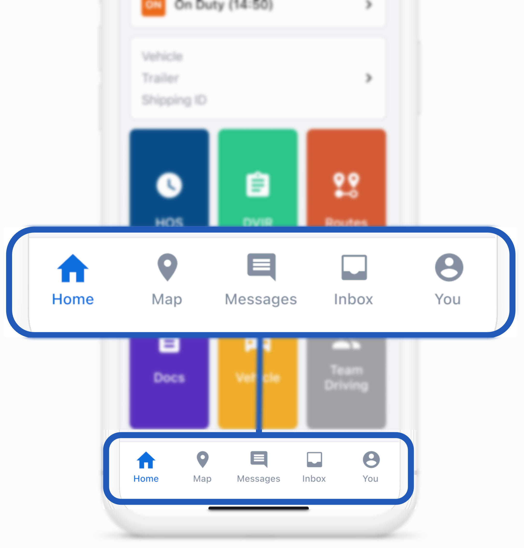 Navigatiebalk van de samsara driver app samsara ondersteuning
