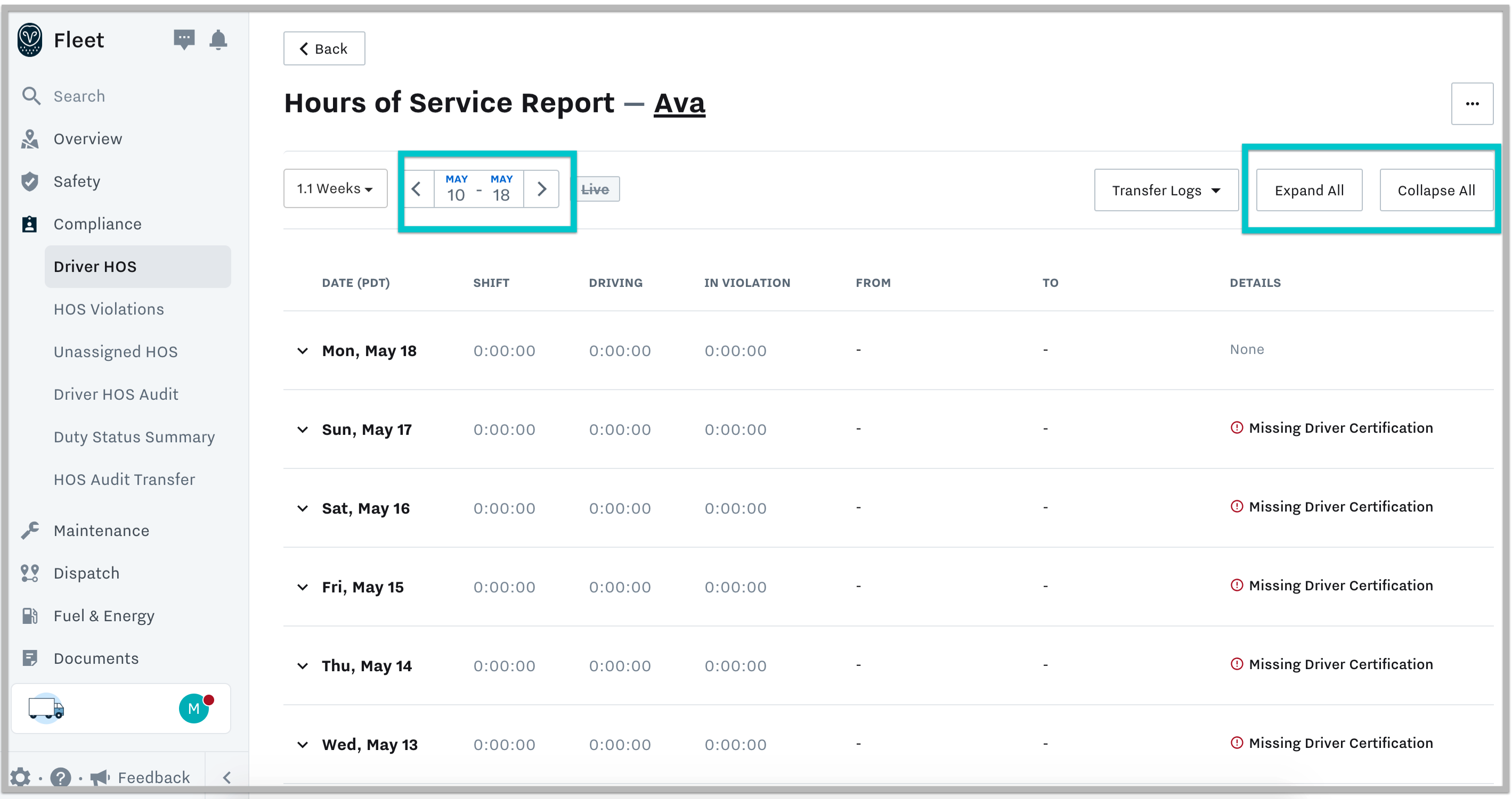 Driver's Daily Log Book w/Detailed DVIR, 70-Hour/8-Day Recap - Personalized