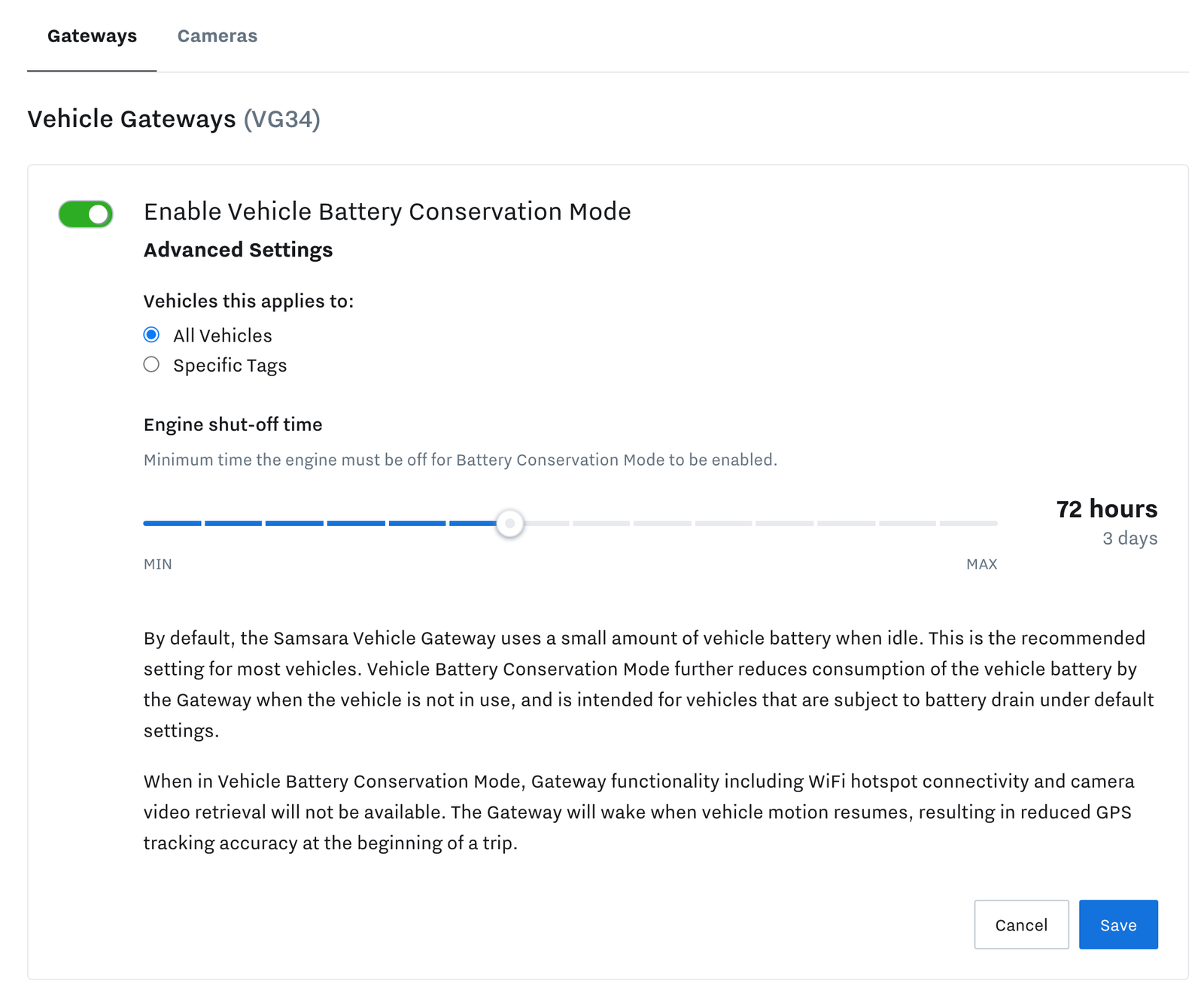 Vehicle Battery Conservation Mode – Samsara Support